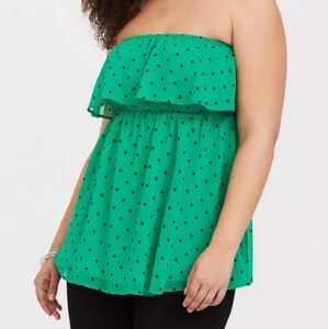 TORRID size 1X Ruffle Polka Dot Babydoll Tank Lined Flowy Kelly Green